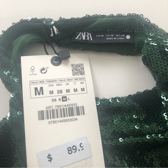 Zara Green Sequin Metallic Long Sleeve Sequin Mini Dress Size M NWT Holiday/NYE - Picture 11 of 15